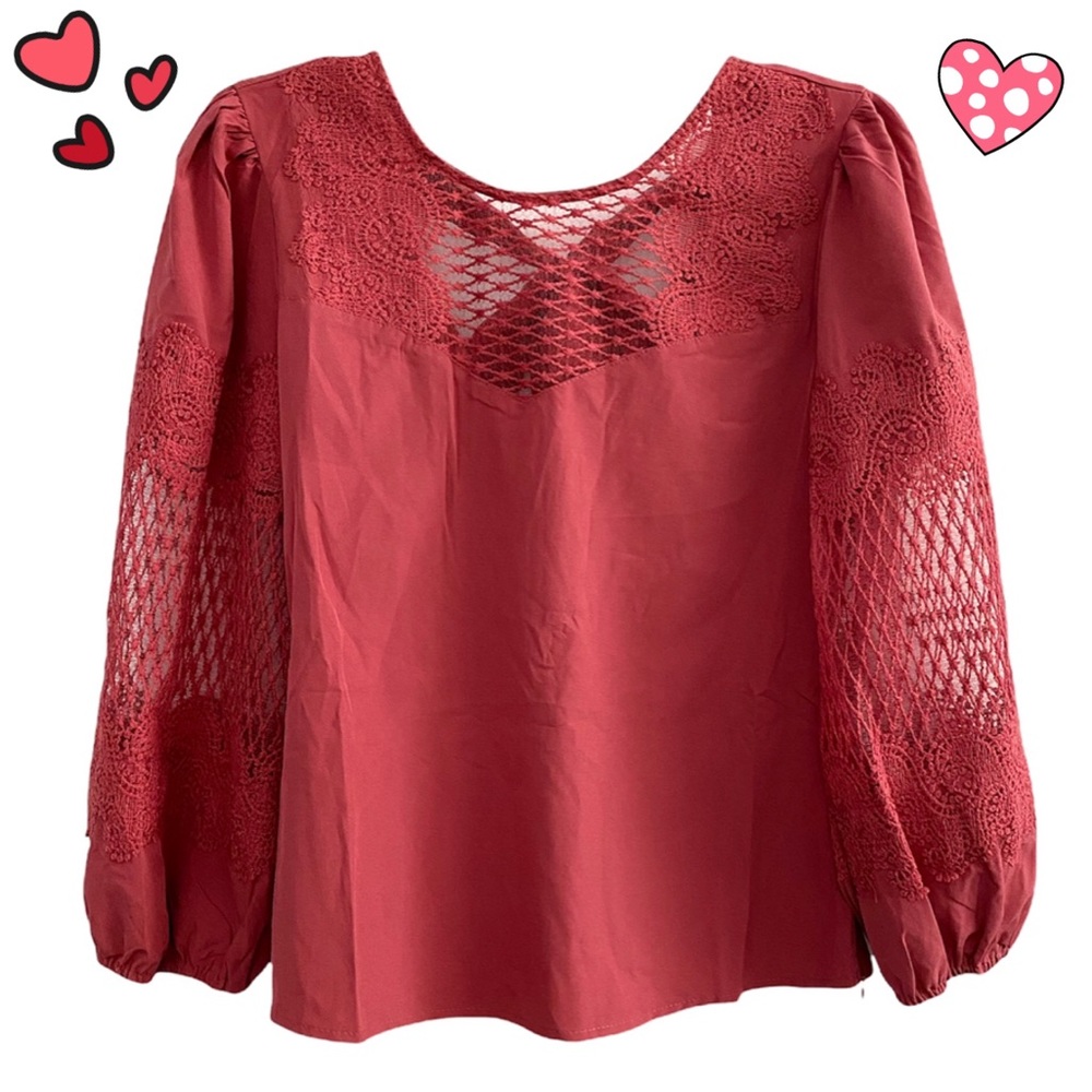 Milk & Honey romantic laced balloon sleeve top, soft red